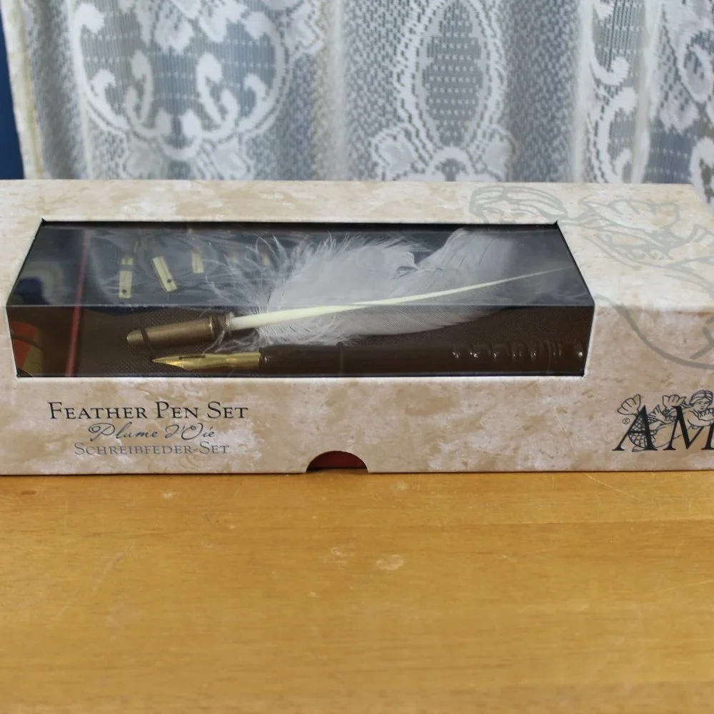 Authentic Models Feather Pen Set with 7 nibs, Ink and Plume Holder - Picture 2 of 4